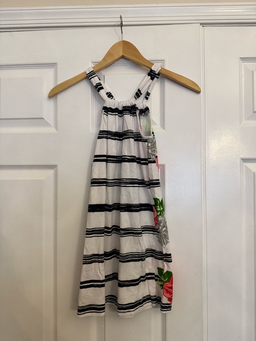 Disney White and Black Striped Halter Dress with Floral Side Detail